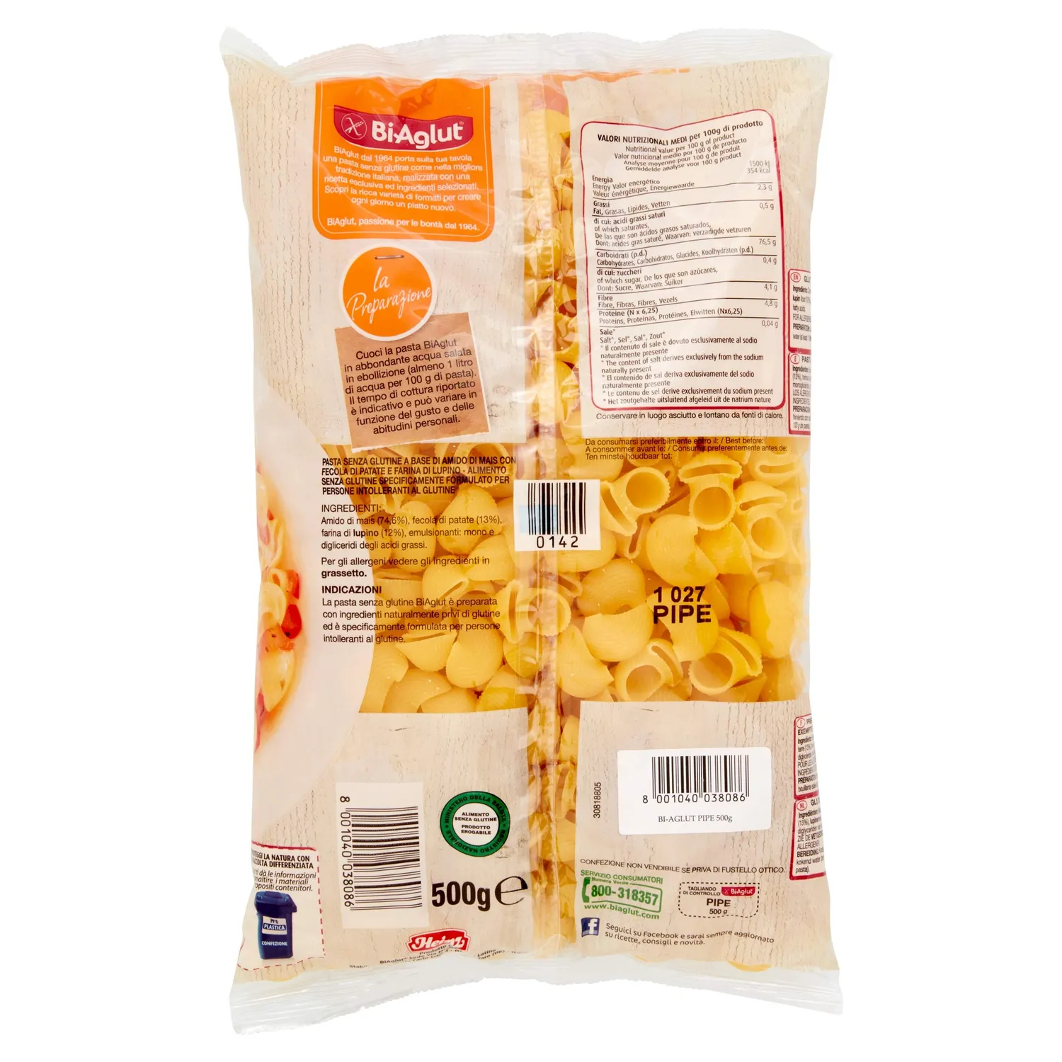 Biaglut Pipe mais senza glutine 6 x 500g