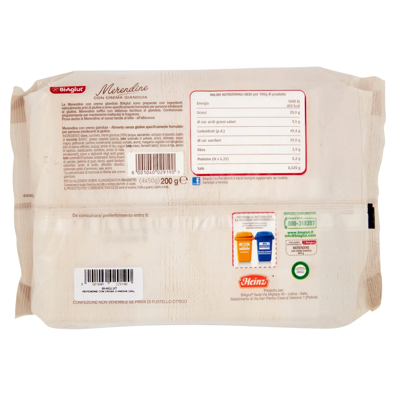 Biaglut Merendina Gianduia merendine senza glutine 6x200g