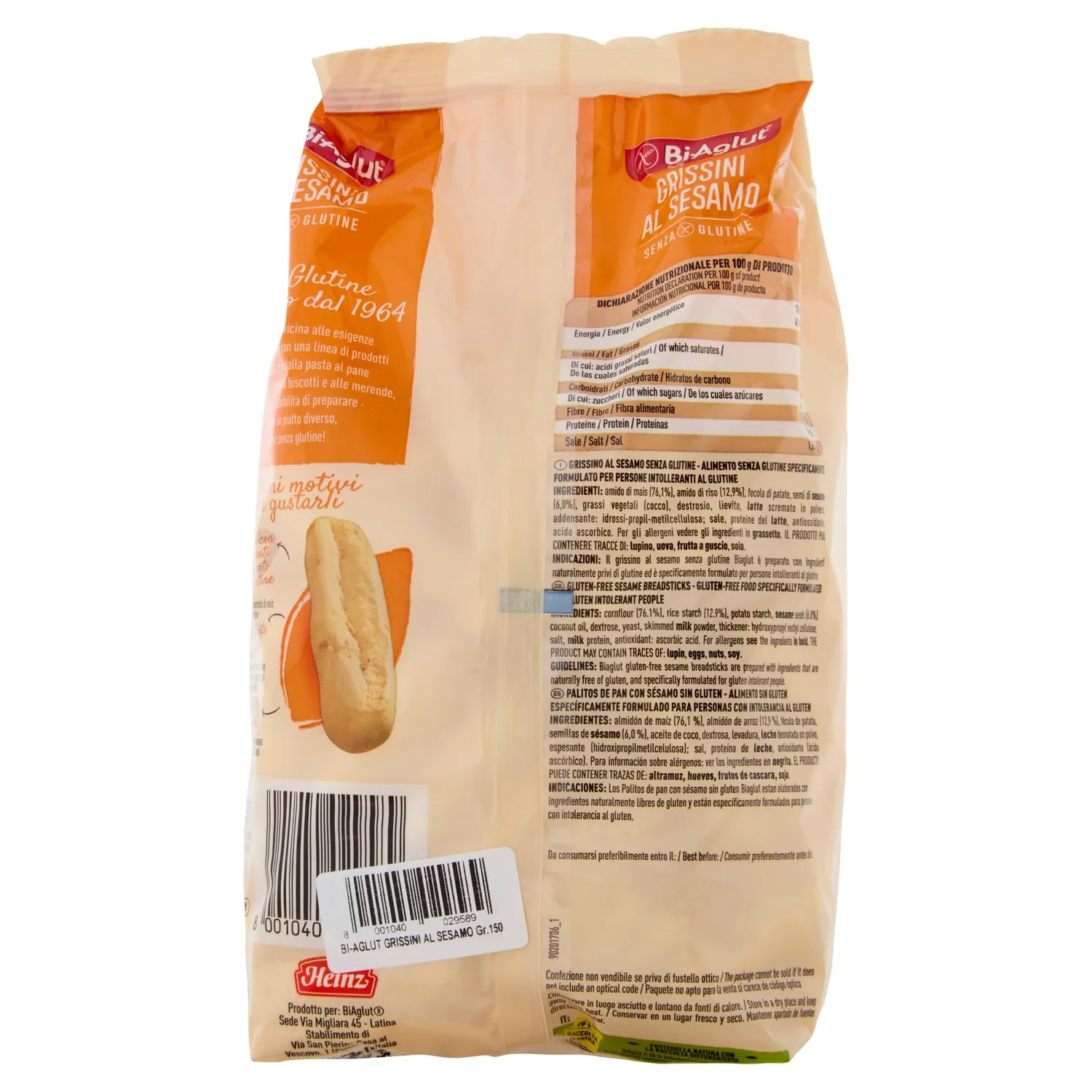 Biaglut Grissini Sesamo senza glutine 150g 6 pezzi