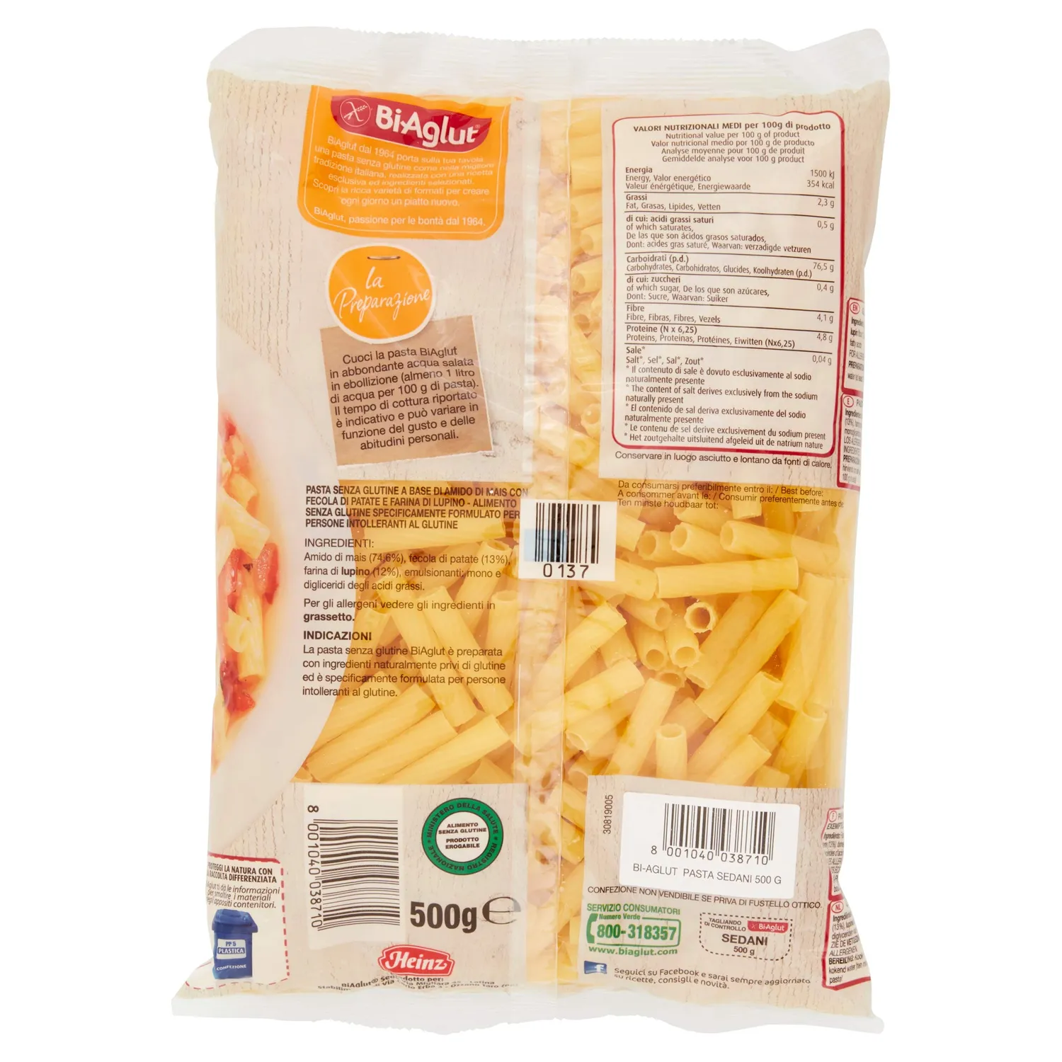 Biaglut Sedani mais senza glutine 6 x 500g