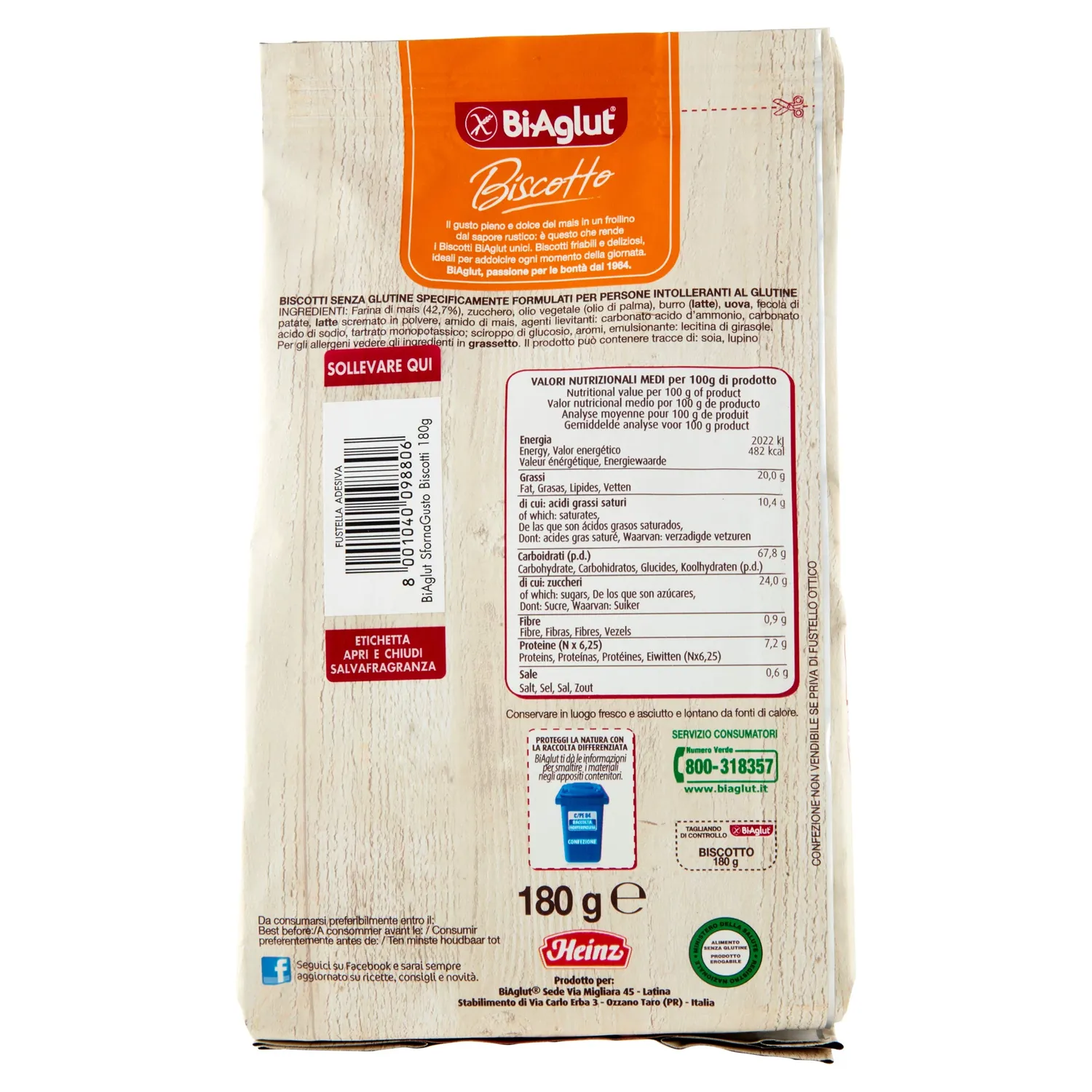 Biaglut Biscotti senza glutine 6x180g da colazione
