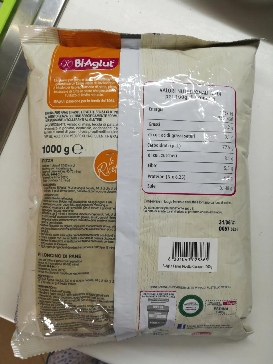 Biaglut Farina senza glutine 1000g per pane
