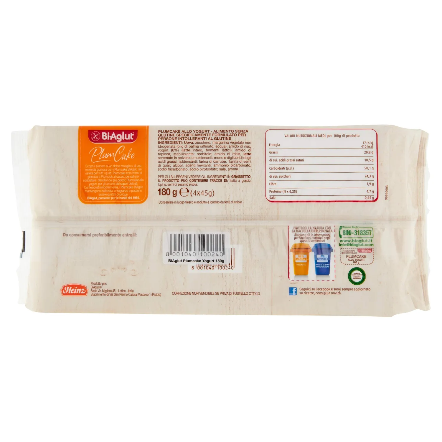Biaglut Plumcake Yogurt senza glutine 6 x 180g