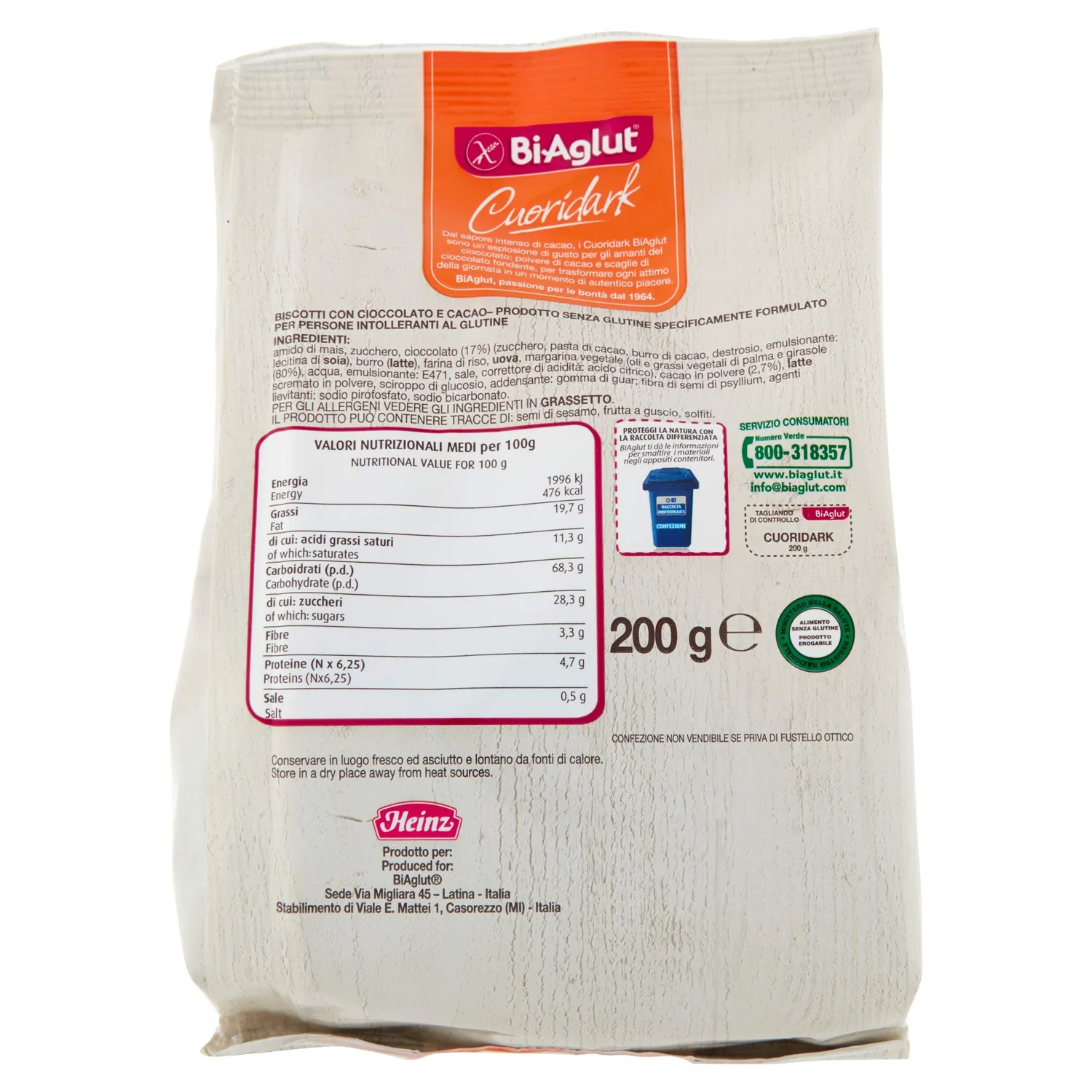 Biaglut Cuori Dark biscotti cacao 6 x 200 g
