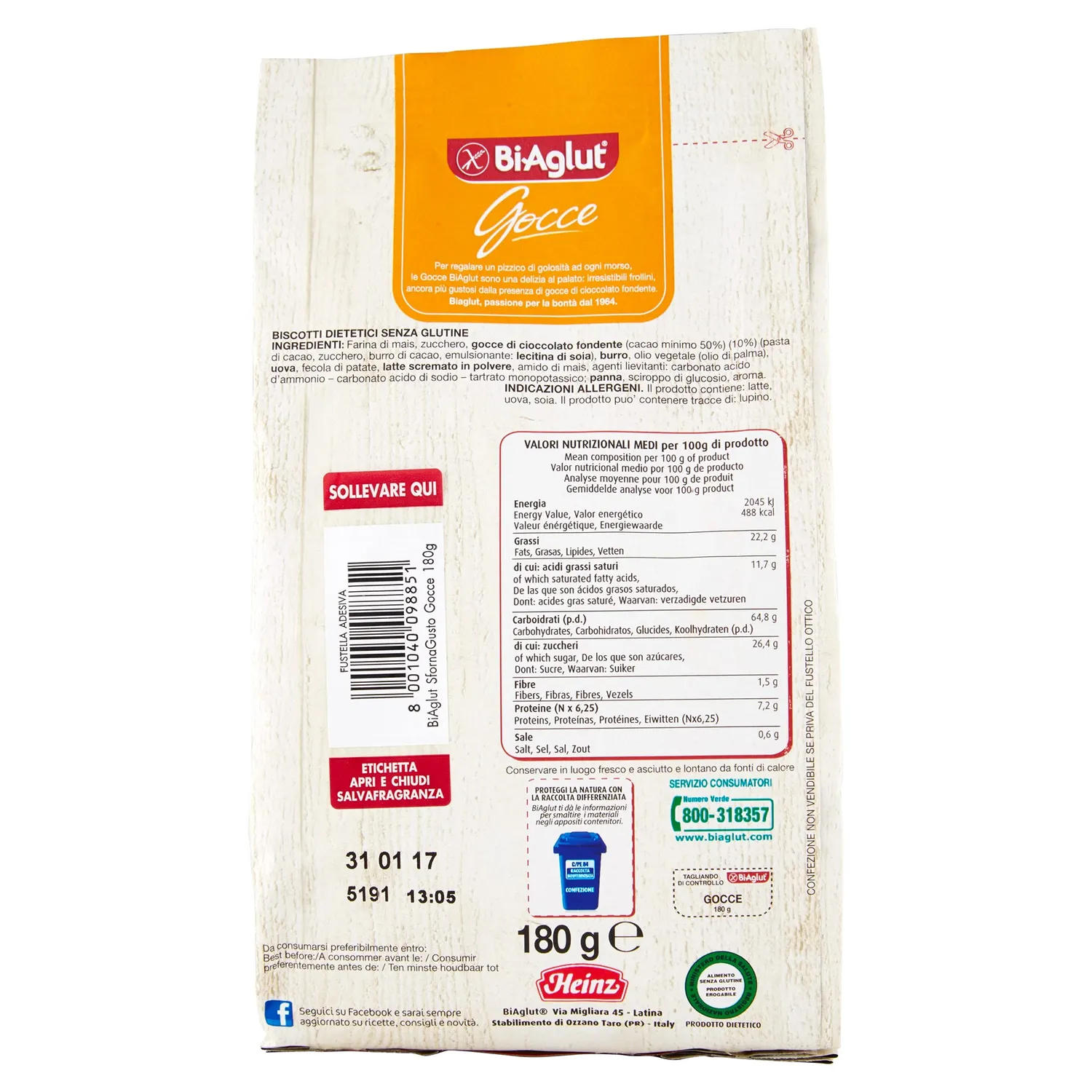 Biaglut Biscotti Gocce cioccolato 180g 6 confezioni