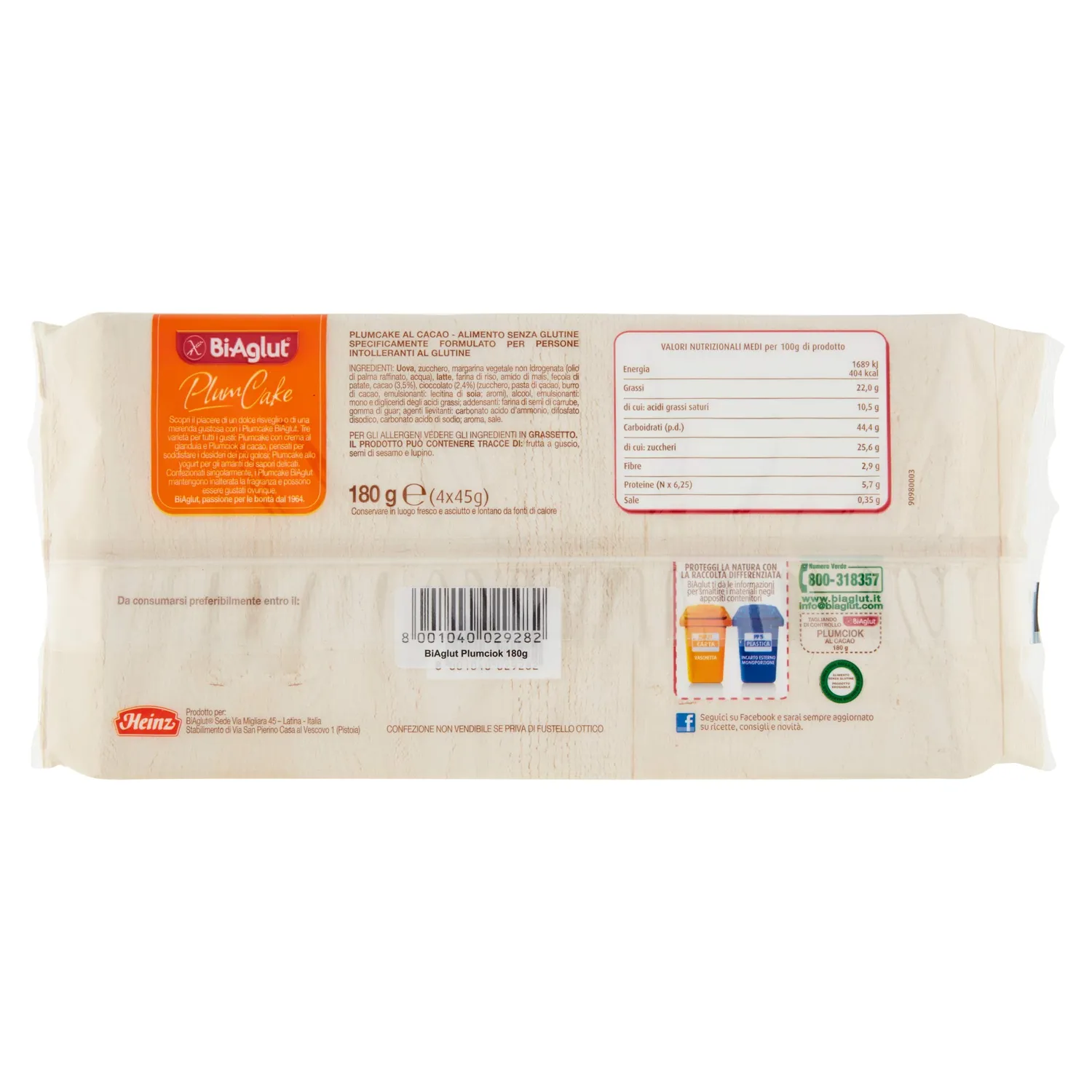 Biaglut Plumciok plumcake 180g 6 confezioni
