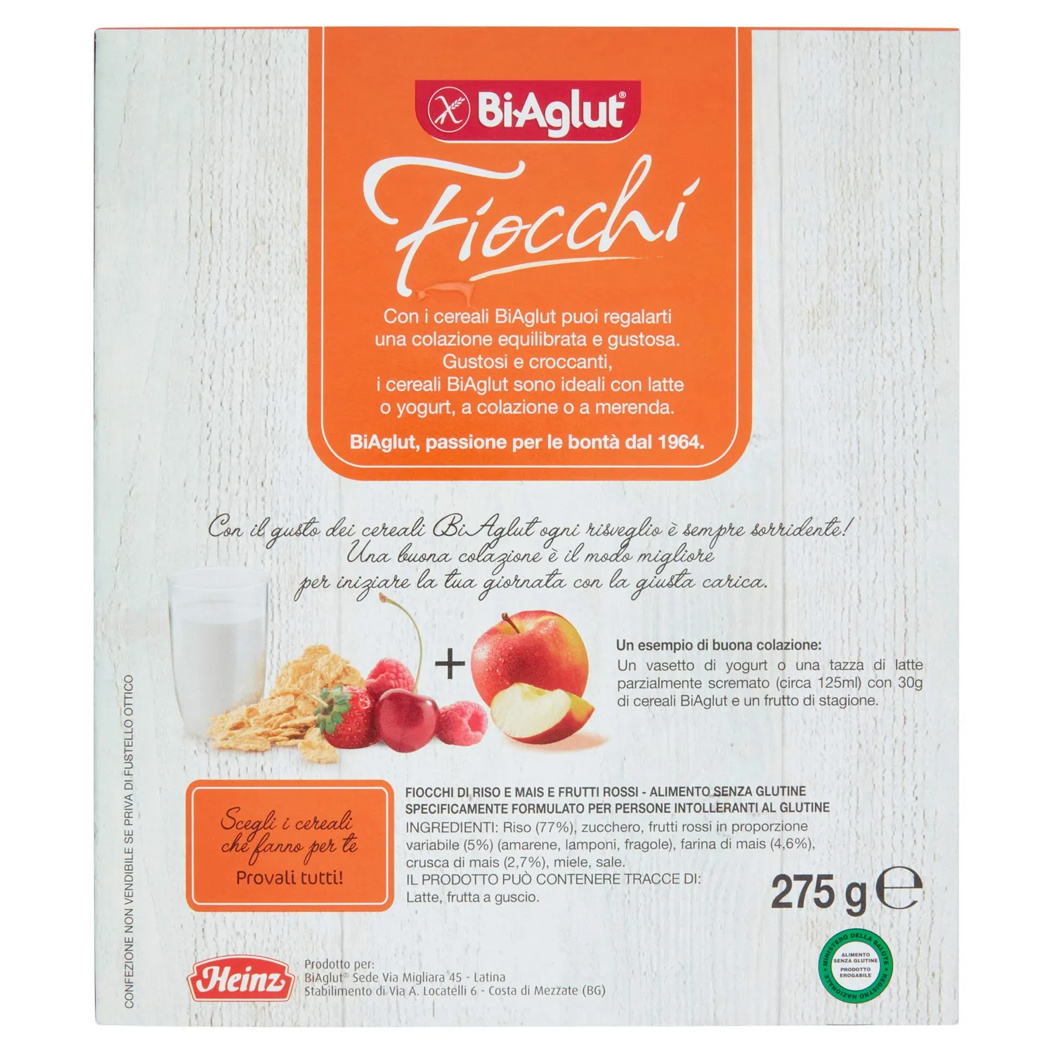 Biaglut Fiocchi Riso Mais Frutti Rossi cereali 275g 8 pezzi