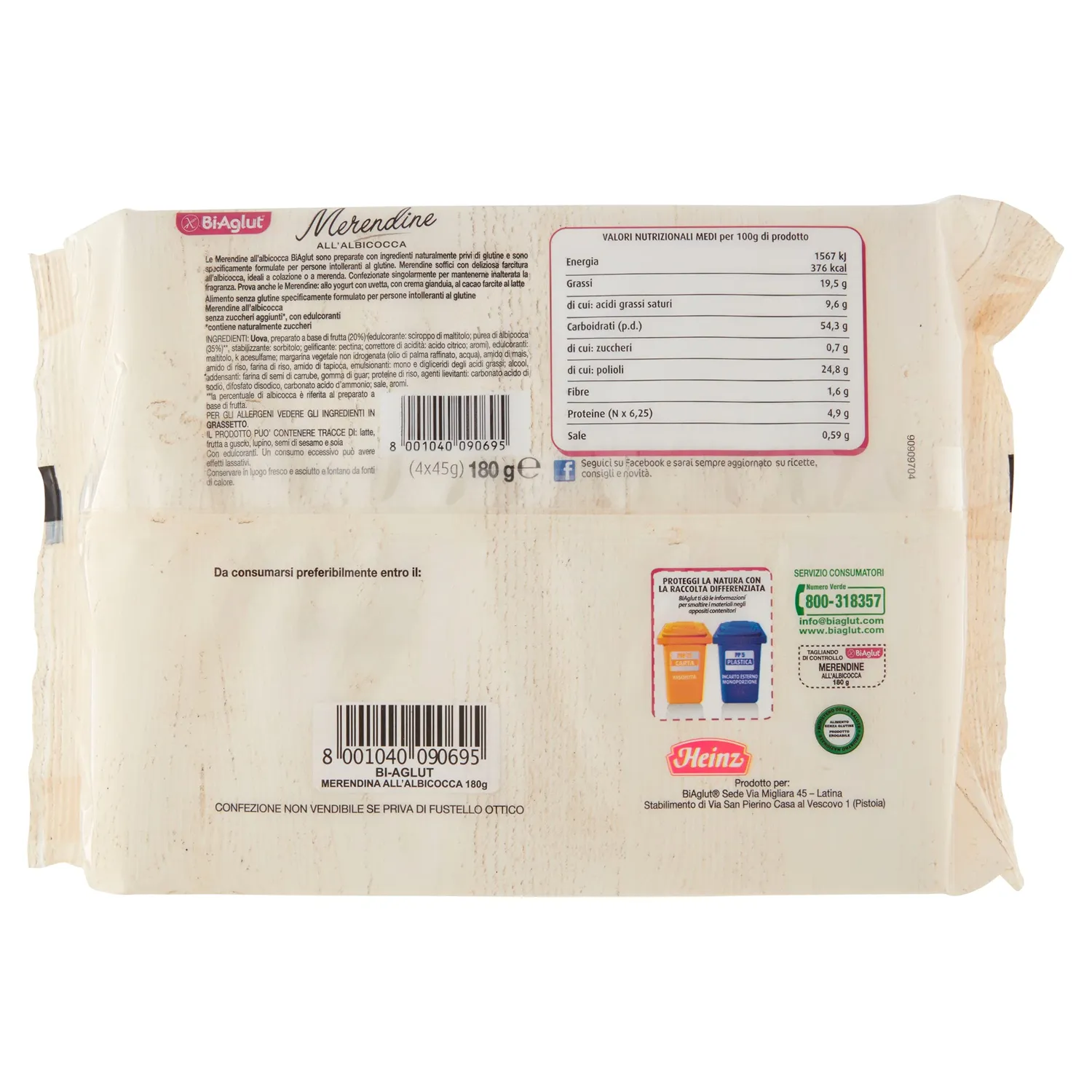 Biaglut Merendina Albicocca senza zucchero 6 pz